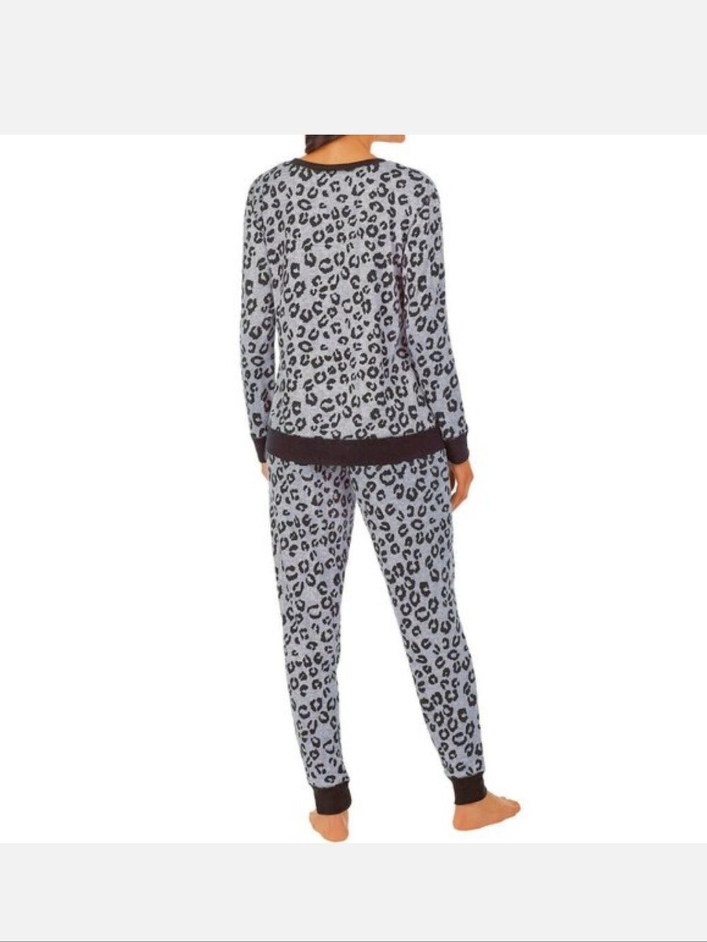Cuddl Duds 2 Piece Long Sleeve Brushed Sweater Knit Sleep Set Gray Animal Print - Picture 4 of 12